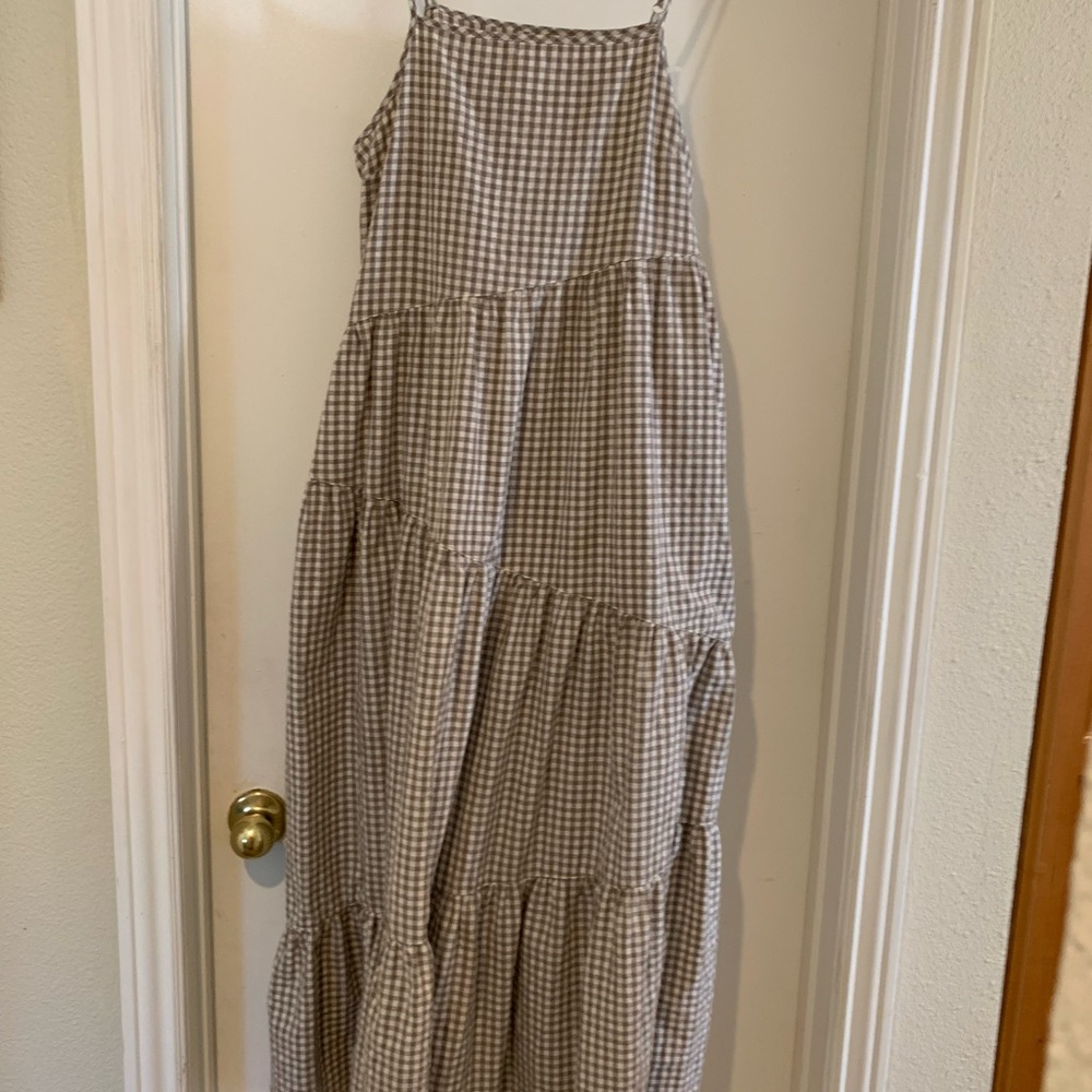 Carly Jean Los Angeles Asymmetrical Gingham Dress - Brown and White